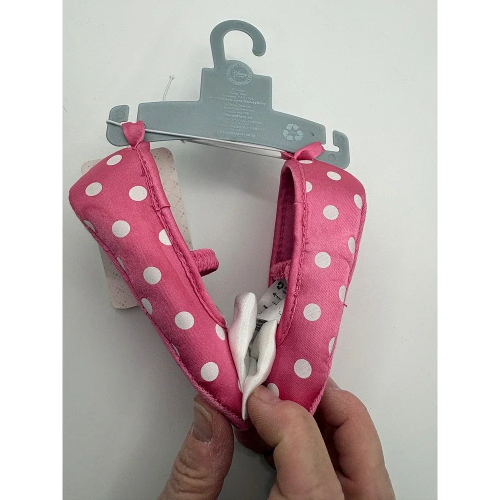 Disney Baby Minnie Mouse Shoes 6-12M Pink Polka Dot Bow Crib Shoes NWT NOS